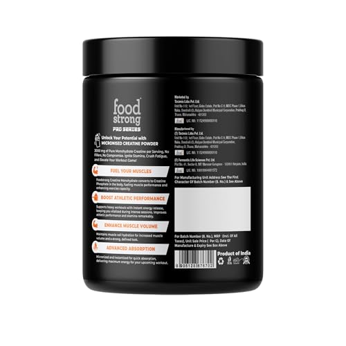 Image of Foodstrong Micronized Creatine Monohydrate Powder (60 Servings) | 3g Creatine Supplement for Muscle Strength, Power, Stamina & Athletic Performance | Pre /Post Workout Gym Supplement for Men & Women | Orange Rush, 240g