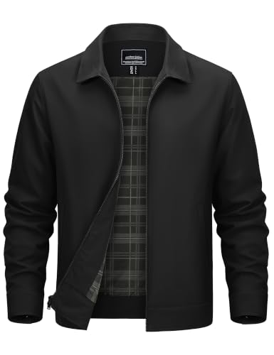 TACVASEN Men's Black Jacket Full Zip Windbreaker for Golf Business Work