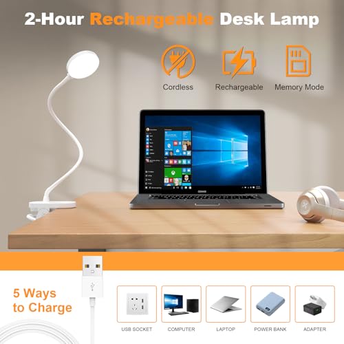 ZAPLIT 61 LED Akku Leselampe Bett –【3 Farbmodi & 10 Helligkeiten】 2000mAh Klemmlampe mit USB-C, 40cm Flexibler Schwanenhals, Buchlampe, Klemmleuchte für Schlafzimmer, Schreibtisch & Camping 4