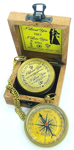 Brújula antigua grabada con caja de madera MADSNIIB miniatura 2