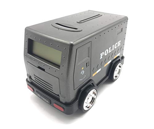 W.D Armored Car Cartoon Electronic Password Piggy Bank with Alarm Clock Function Money Piggy Box for Children (Black)