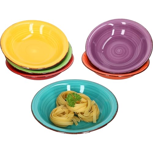 MamboCat 6X Suppen-Teller Uni bunt I Steingut-Geschirr 6 Personen - Teller-Set farbenfrohes Design I Tiefe Teller modern I Speiseteller I Essteller I Tafelzubehör I Teller tief 750 ml