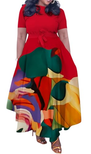 Image of BFFBABY Plus Size Dress A Line Dresses for Women Summer Long Dresses with Sleeve Casual Belted