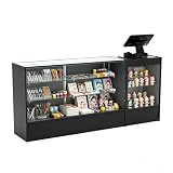 HUZJIEHUI Black Retail Glass Display Case, 7 FT Full Vision Display Showcase with Cash Register Stand