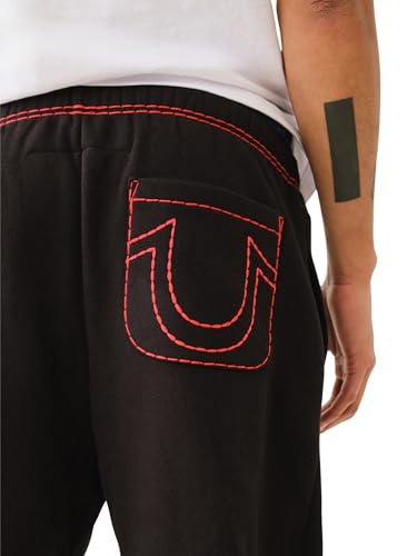 True Religion Men's Super T Joggers - Jet Black | Regular Fit Sweatpants with Contrast Stitching4