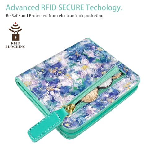 Image of Small Womens Wallet Thin Credit Card Holder Pocket Mini Purse | Compact Women Slim RFID Blocking Wallets Bifold Ladies Pocket Card Holders for Travel & Daily Use, Blue Floral