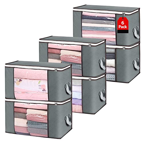 STORAZE 90L 6-Pack Large Laundry Basket, Waterproof, Freestanding Laundry Hamper, Collapsible Tall Clothes Hamper with Extended Handles for Clothes Toys in the Dorm and Family (Grey)