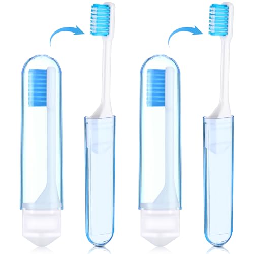 Nuenen 2 Cepillos Dentales de Viaje Mini Cepillos Manuales de Dientes Portátiles con Cerdas Suaves Cepillo de Dientes Plegable con Pasta de Dientes para Camping Niños Adultos Higiene Bucal (Azul)