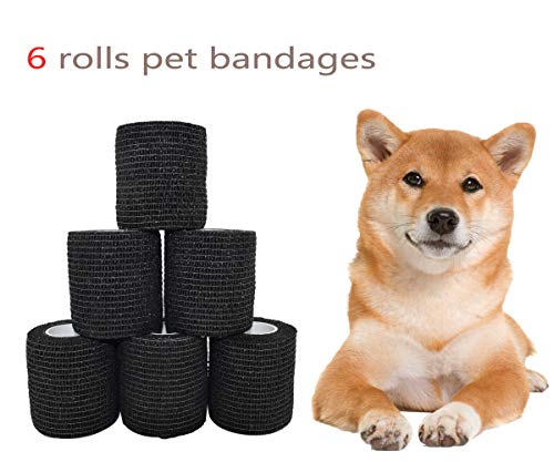 Stmandy Vet Tape Wrap, Wrap Bandage 2 Inch 6 Rolls,Adhesive Wrap Bandage For The Person Or The Pets (Cat,Dogs,Horse And Other Animal) Who Was Injure Or Have Wounds (Black 6Pcs) #TOP1