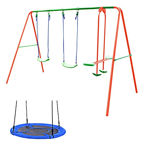 ALPIKA Recreation Swing Set for Backyard Playground 3 in 1 Toddler Swing Children Swing Including 2 Single Swings 2 Seat-Glider Swing and 1 Tree Swing/Saucer Swing