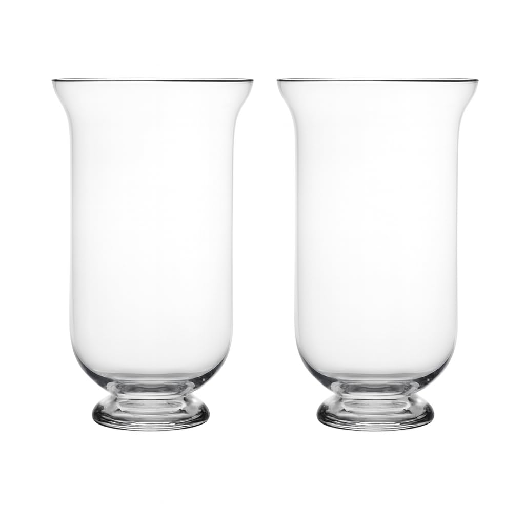 Floralcraft Transparent Floralcraft® 25Cm Tall Glass Hurricane Vase (Set Of 2), Storm Lanterns Candle Holder For Home Decoration Wedding Centrepiece