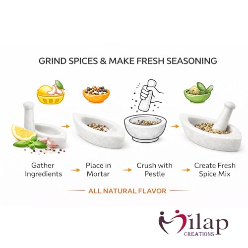 Image of Marble Boat Shape Mortar and Pestle Set 6 Inch, Silbatta for Chutney, White Stone Grinder for Kitchen