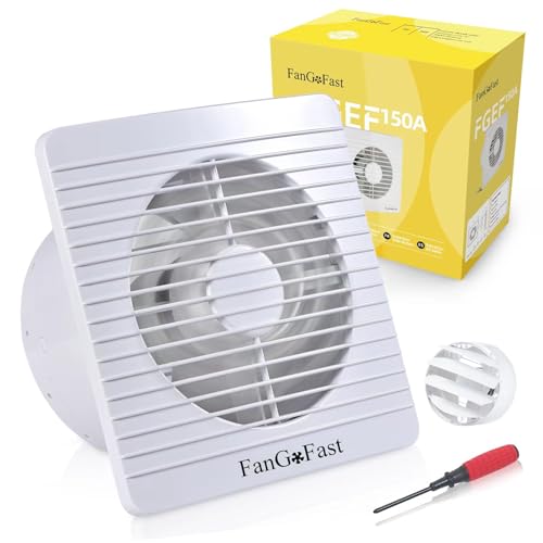 FanGoFast kupaonski ventilator 150 mm, kupaonski ventilator tihi s povratnim poklopcem, 17 W snažan zidni ventilator za kuhinju, kupaonicu, staklenik, garažu