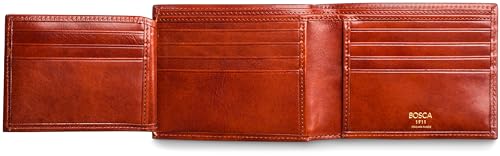 Image of Bosca Men's Leather Wallet - Old Italia Bifold Wallet For Men Made From Full Grain Italian Leather, 11 Card Slots, ID Window, Divided Currency Well, Gift-Ready Packaging - Cognac Brown