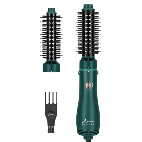 Aima Beauty Hair Dryer Brush One Step Hair Dryer & Volumizing Hot Air Brush 3 Heat/Speed Settings Advanced Ionic Technology Ceramic Coating Nylon Pins & Tufted Bristles Dark Green 1100W 125V