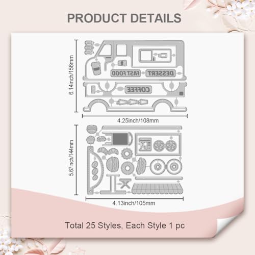 WADORN 2Pcs Food Truck Coffee Car Metal Cutting Dies, Fast Food Car Carbon Steel Cutting Stencils Template Dining Drink Car Dies Cut for Card Scrapbooking Making Paper Tools DIY Cards Decor Template