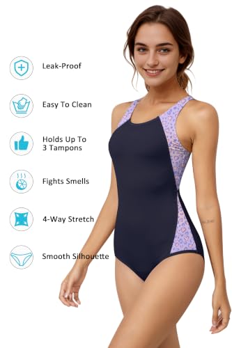 Image of Beautikini Period Swimwear One Piece Sporty Racerback Color Block Swimsuit