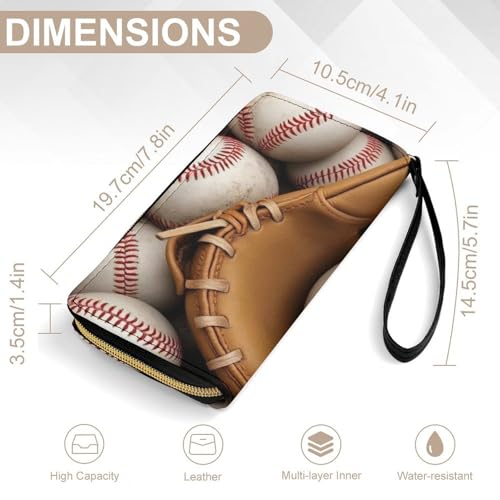 Women's Travel Zipper Purse Fashion Design, Huge Storage Capacity Purse, Cute Decor Wallet, Long PU Wallet With Rope Baseballs2
