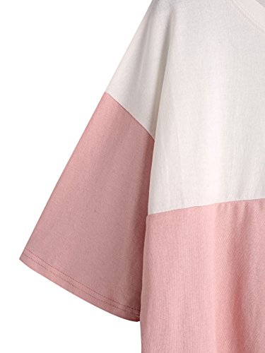Sweatyrocks Women's Color Block Half Sleeve High Low Casual Loose T-Shirt Tops Pink White Medium #TOP2