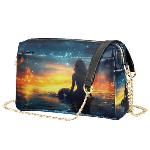 Crossbody Bag for Women Mermaid Sea Sunset Vegan Leather Shoulder Handbag with Strap Crossover Sling Backpack Ladies Purse Fashion Satchel - Main Image
