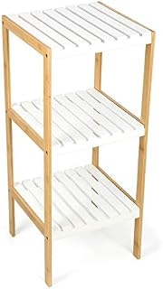 Vencier Bamboo Bathroom Shelf with 3 Tiers, 80 x 34 x 33 cm, Free-Standing Shelving Unit, Wooden Storage Shelves (Natural & White)