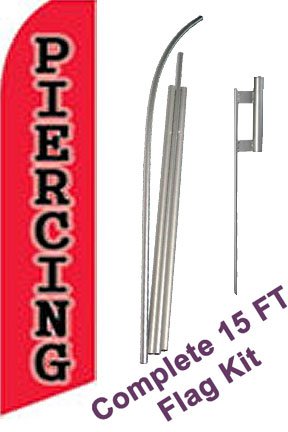 NEOPlex -"Piercing (Extra Wide)" Complete Flag Kit - Includes 12' Swooper Feather Business Flag with 15-Foot Anodized Aluminum Flagpole and Ground Spike