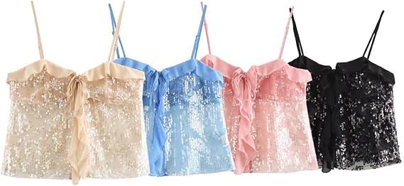 Coquette Cami Women Summer Y2k Lace Sequin Spaghetti Strap Tops Crop Cute Camisole2