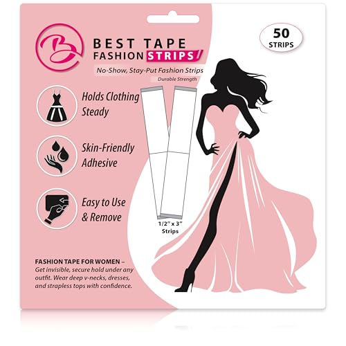Best Tape Fashion Strips – 50 Double-Sided Clothing & Body Tape Strips | Gentle, Skin-Safe Adhesive | Invisible, Strong Hold for Dresses, Tops, V-Necks & More (½ x 3