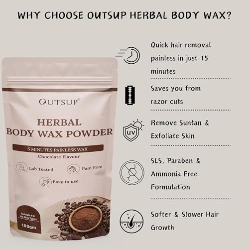Image of OUTSUP Wax Powder for Hair Removal for Women & Men | Painless Hair Removal with No harmful chemicals, Irritation, Skin Rashes | Chocolate Flavour | Not for Face- 100gm