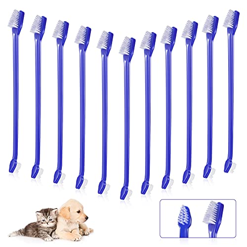 100 Pieces Dog Toothbrush Kit Set Double-Headed Toothbrush Long Handle Tooth Brush Soft Bristle Pet Tooth Brush for Small Medium Large Pet Cat Teeth Cleaning Set