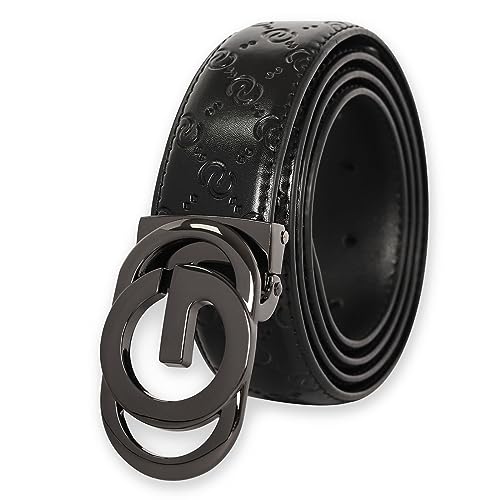 Image of Aurolran Men&Womens Leather Dress Belt Business Automatic Buckle Belt Color-Black Silver Gold