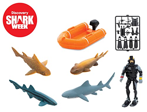 Shark Week Discovery Ocean Breeze Playset, Rescue Boat, Action Figure Diver, Realistic Shark Toy Set, Birthday Party Favors For Kids #TOP4