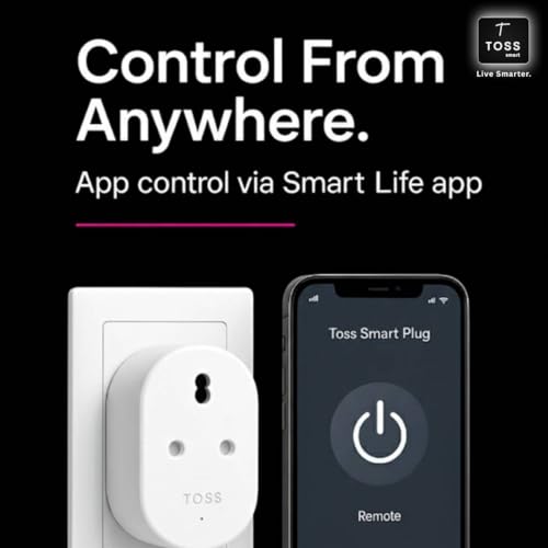 Image of Toss Smart WiFi Plug 16A with Energy Monitoring | Voice Control - Alexa & Google Assistant Compatible | Smart Socket for AC, Geyser, Water Pump, Heater & Heavy Appliances - Remote App Control