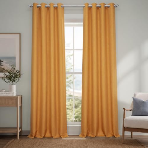 Image of HPD Half Price Drapes Grommet Linen Curtains 96 Inches Long Room Darkening Curtains for Bedroom & Living Room (1 Panel), 50W x 96L, Dandelion Gold