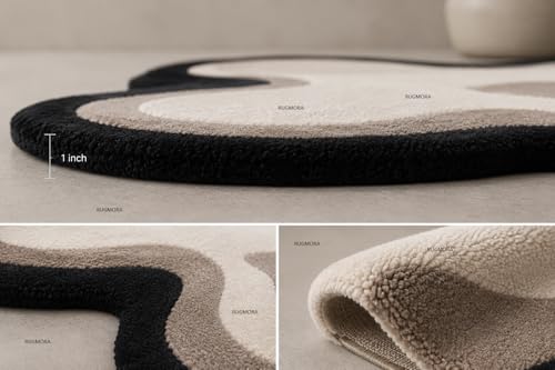 Image of Hand Tufted Wool Rug 6x8 Ft - Modern Irregular Shape Aesthetic Carpet, 1 Inch Thick Pile, Anti-Skid Backing, Soft Handmade Woolen Area Rug for Living Room, Bedroom, Hall Decor
