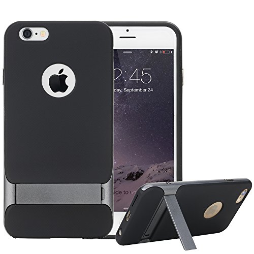 iPhone 6S Plus Case, Rock Classic Shell Hybrid Double Layer Shock Absorbing Armor Case Cover with Kickstand for Apple iPhone 6S Plus / iPhone 6 Pus 5.5 inch (Grey/Black)
