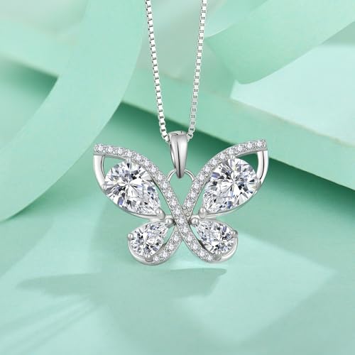 Butterfly Necklace for Women 925 Sterling Silver Birthstone Pendant Created Gemstone Jewelry Gifts for Her4