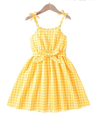 Plaid Cami Dress for Girl, Sleeveless Adjustable Straps Dresses Summer Bowknot Sundress