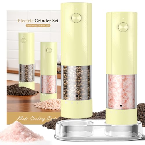Image of Electric Salt and Pepper Grinder Set - Rechargeable Automatic Salt and Pepper Shakers, Kitchen Appliances with External Adjustable Coarseness, Larger Hopper for Cooking, Home Gifts(2 Pack,Yellow)
