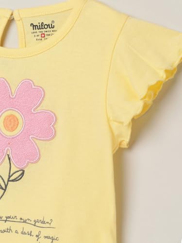 Image of Milou Girls 100% Cotton Short Sleeves Mango Placement Print Biowash T-Shirt | Soft & Breathable, Safe Dyes, Label-Free Comfort
