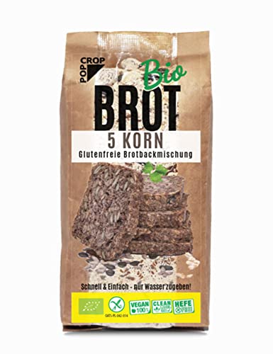 POPCROP Bio BACKMICHUNG 5 KORN 2 x 450g Pack für 1,5kg Brot | Vegan Gluten-Frei Hefe-Frei Lactose-Frei | Schnellbrot - Nur Wasser Zugeben | Fitness | Nur Beste Natürliche Zutaten | Clean-Eating Cover