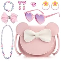 RSXING Girls Shoulder Bags - Crossbody Bags with Jewellery Sets for Toddler Handbag - Gifts Kids Purse Birthday Presents for 3-6 Years Old Girls (Pink)
