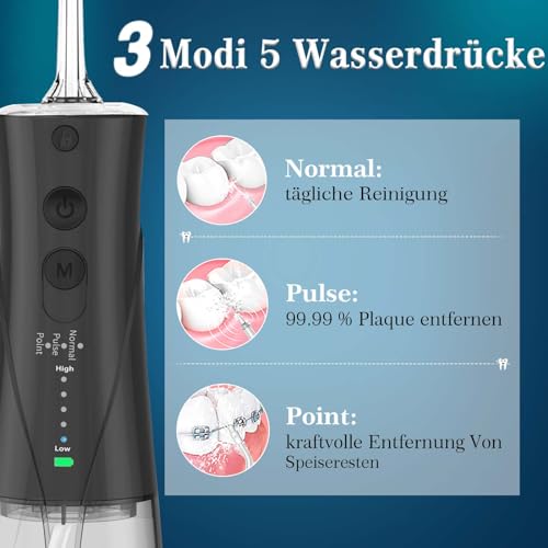 SURFOU Munddusche Kabellos, Elektrische Zahnseide Oral Irrigator Zahndusche Wasser Zahnreiniger, Zahnzwischenraumreiniger Elektrisch Wasserflosser für Zähne Water Flosser for Teeth – Bild 4