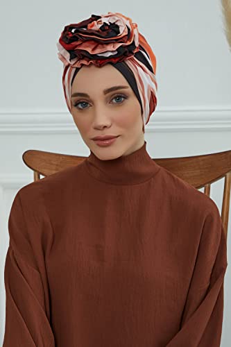 Aisha's Design Printed Instant Turban for Women, 95% Cotton Head Wrap Scarfs For Women, Gorgeous Handmade Rose Detail3