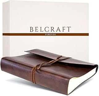 BELCRAFT Tivoli Large Recycled Leather Photo Album, Memory Photo Album, Scrapbook, Picture Album 6x4, A4 (23x30 cm) Brown