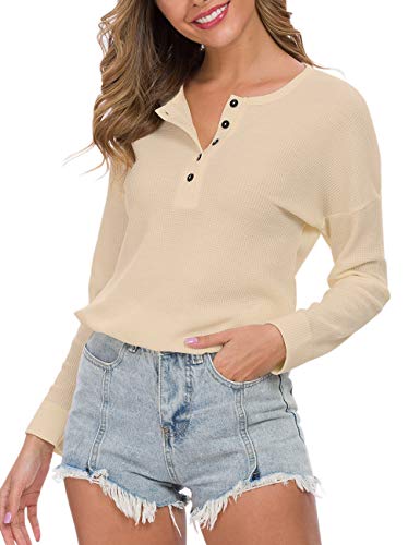 Image of MOLERANI Womens Long Sleeve Waffle Knit Henley Shirts Tunic Tops