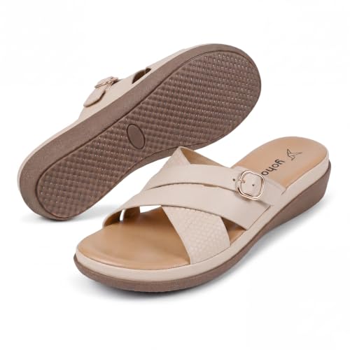 Image of YOHO Evergreen Slides Cross Strap Sandals for Women | Stylish, Comfortable Orthopedic & Anti Skid | Office, Summer, Beach, Casual Wear Flats for Ladies /Girls