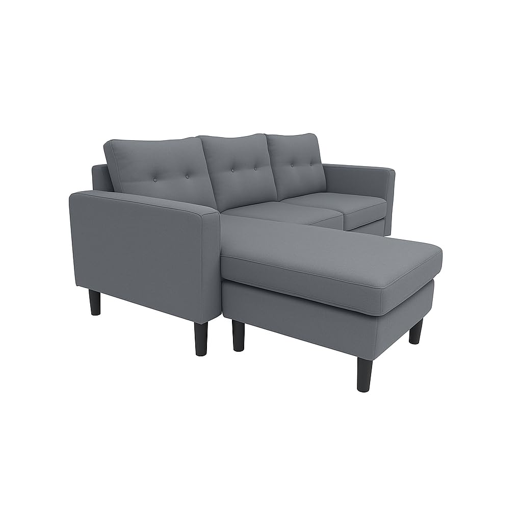 MUEBLIX.COM - Sofa 3 Plazas Chaiselongue Duruelo, Chaiselonge Intercambiable, Asientos y Respaldo Acolchados, Sofa con Estructura de Madera y Aglomerado, Sofas de Salón Modernos, Color Gris