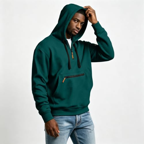 Mens Quarter Zip Pullover Long Sleeve Zipper Hoodies Hooded Sweatshirt - image 8