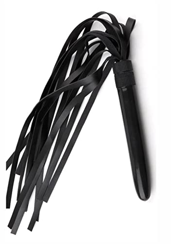 Whip with Plastic Handle, Faux Leather Black Flogger Adult Play 15\" - Thumbnail 6
